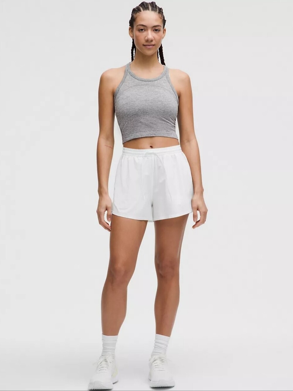 Lululemon White Pace Rival High Rise 3 Inch Inseam Built In Brief Shorts